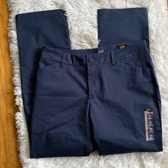 New Lee straight leg casual work navy blue stretch mid rise pants, size 12 M - Picture 1 of 8